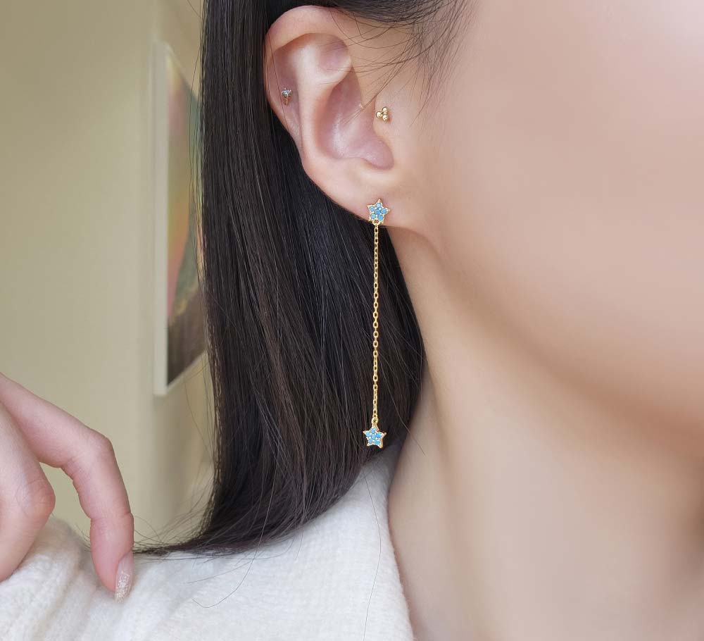 925 Silver Turquoise Star Drop Earring (celebrity style) Park Min-young