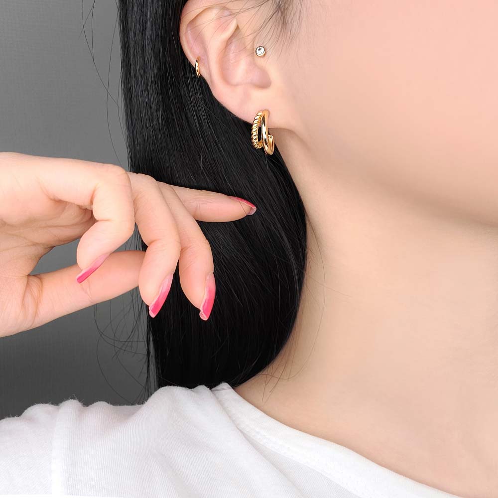 925 Silver Twisted 2 Lines Layered Ring Earring