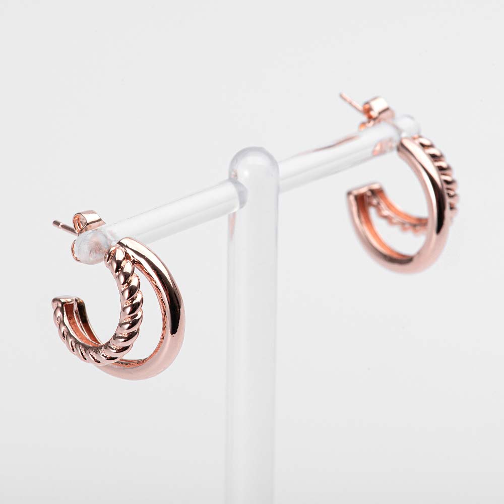 925 Silver Twisted 2 Lines Layered Ring Earring