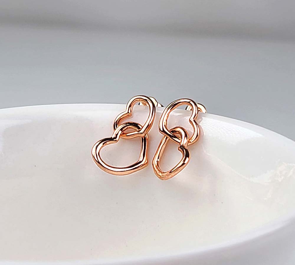 925 Silver Two Heart Earring