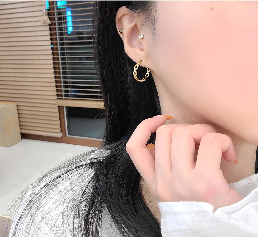 925 chain half ring earring