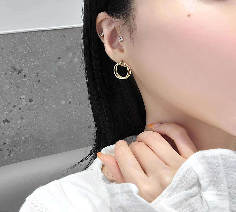 925 silver 3ring layered ring earring