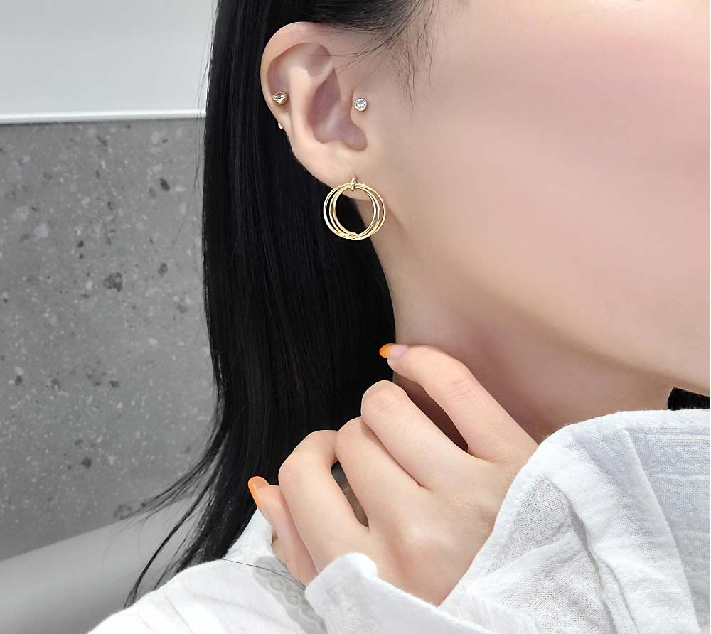 925 silver 3ring layered ring earring