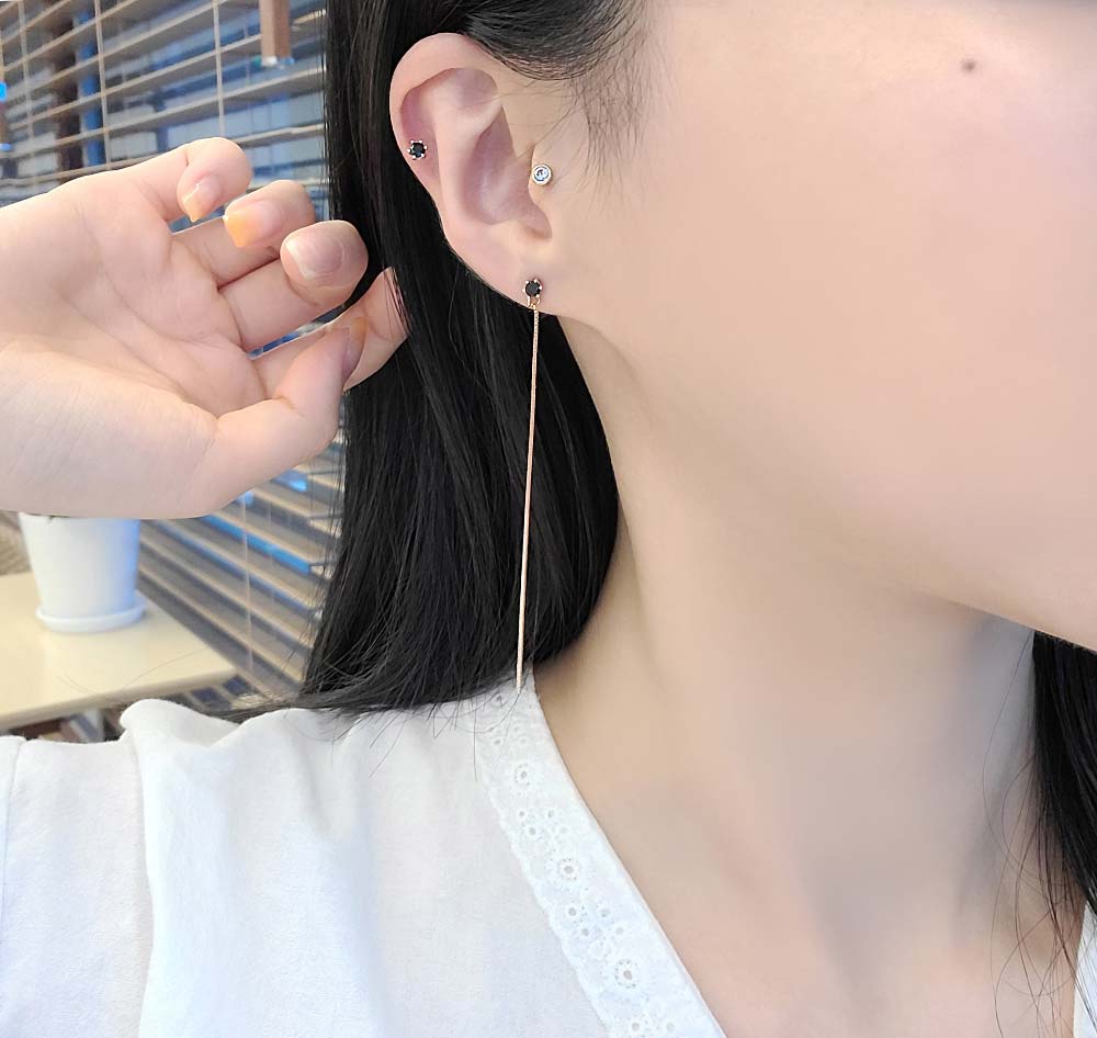 925 silver black cubic unbalanced drop earring