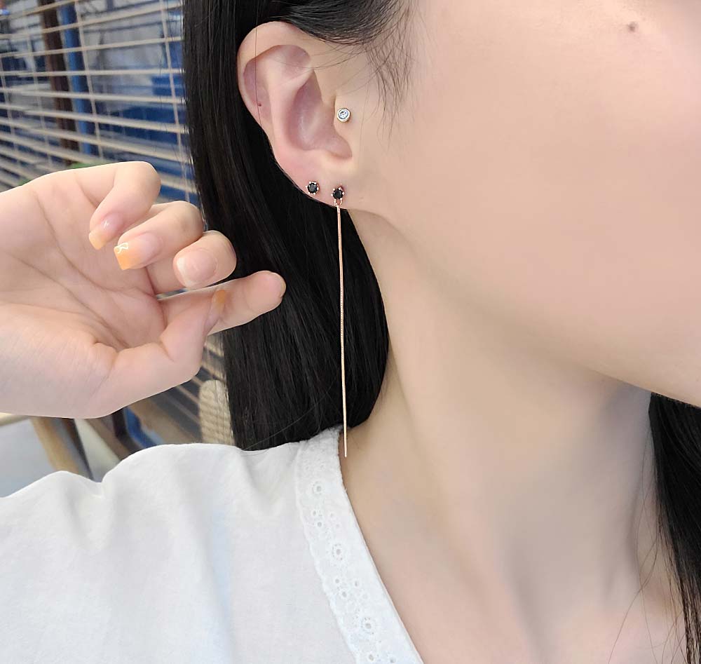 925 silver black cubic unbalanced drop earring
