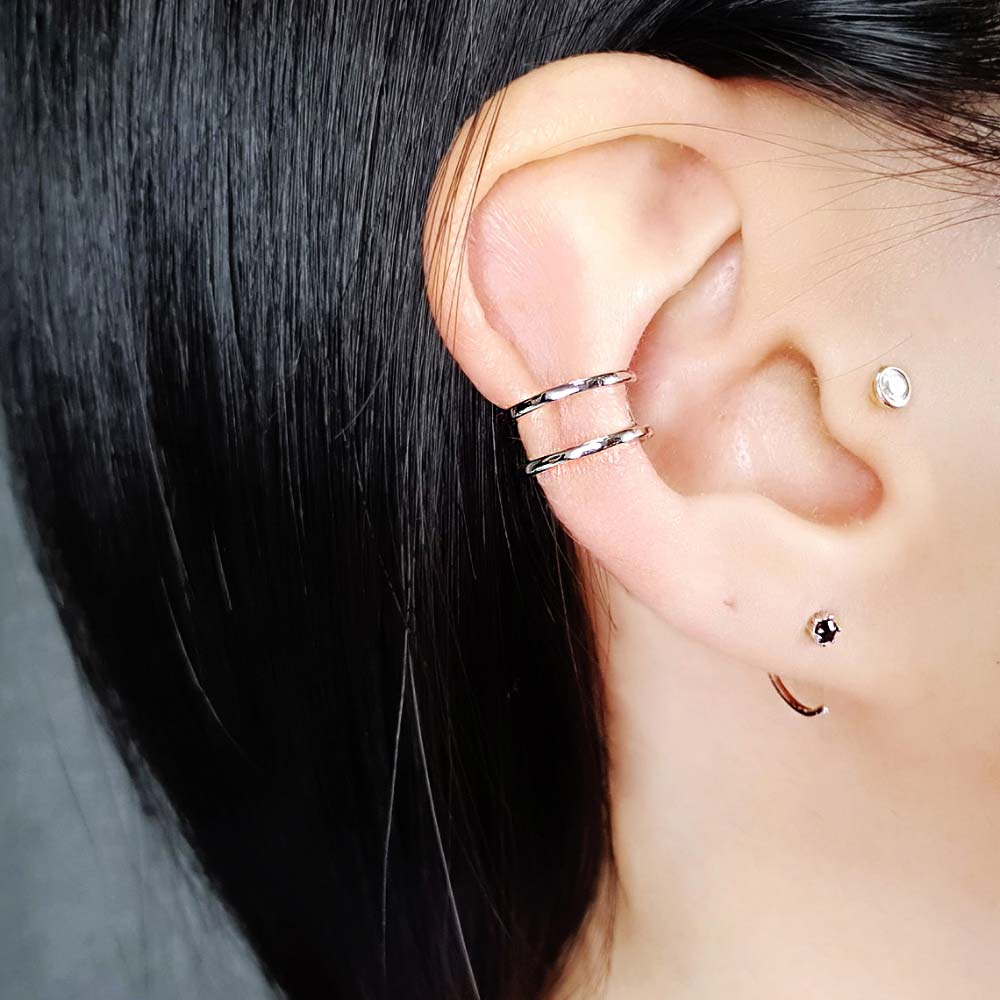 925 silver bold two lines layered ear cuff