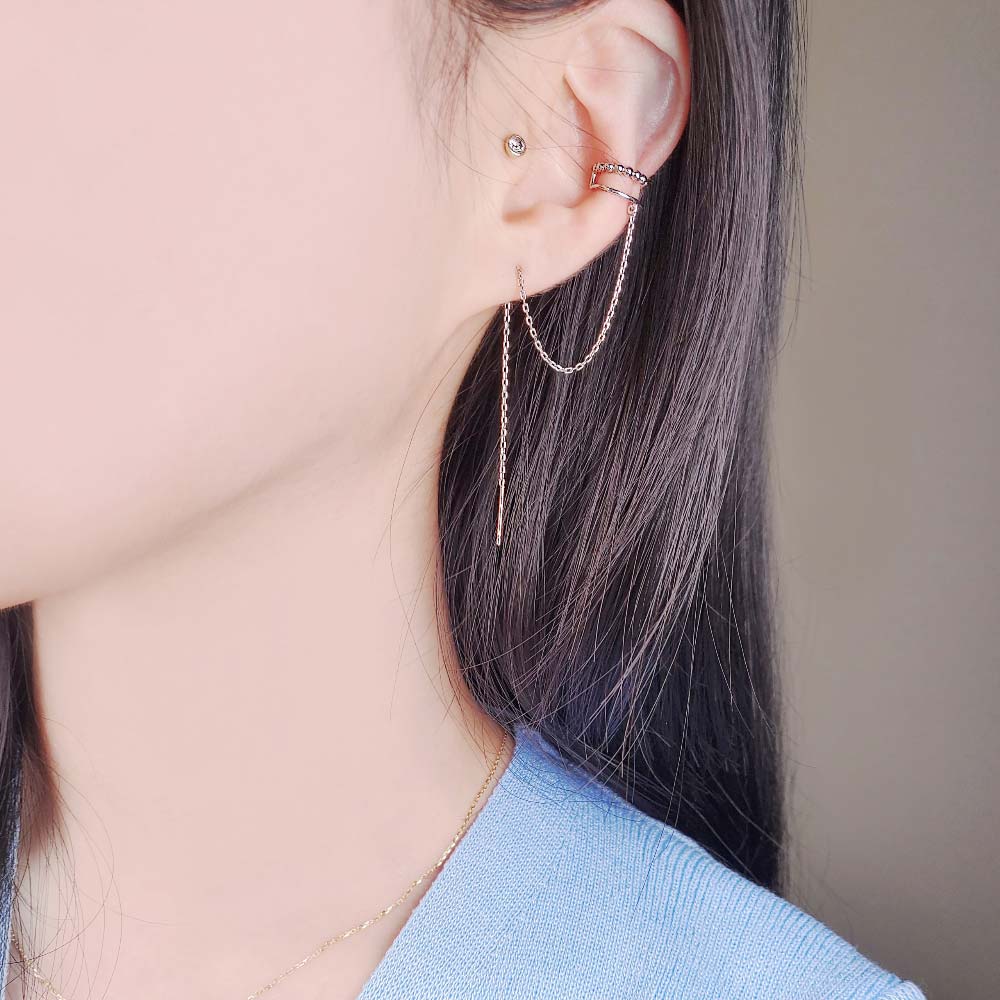 925 silver earlobe line long drop ear cuff