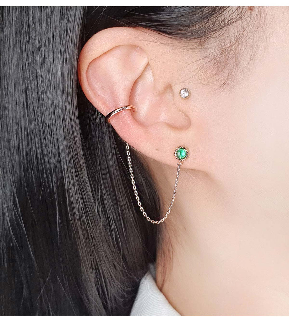 925 silver green cubic connected ear cuff