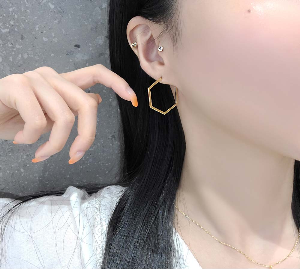 925 silver hexagonal half ring earring