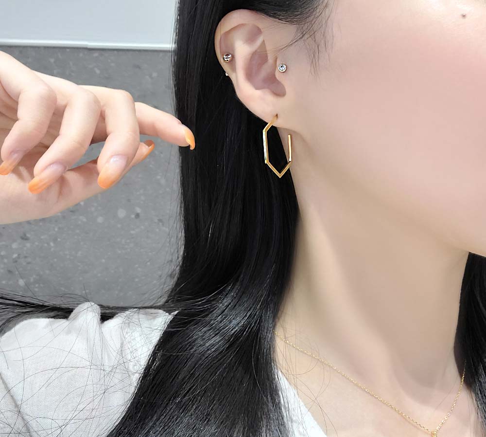 925 silver hexagonal half ring earring