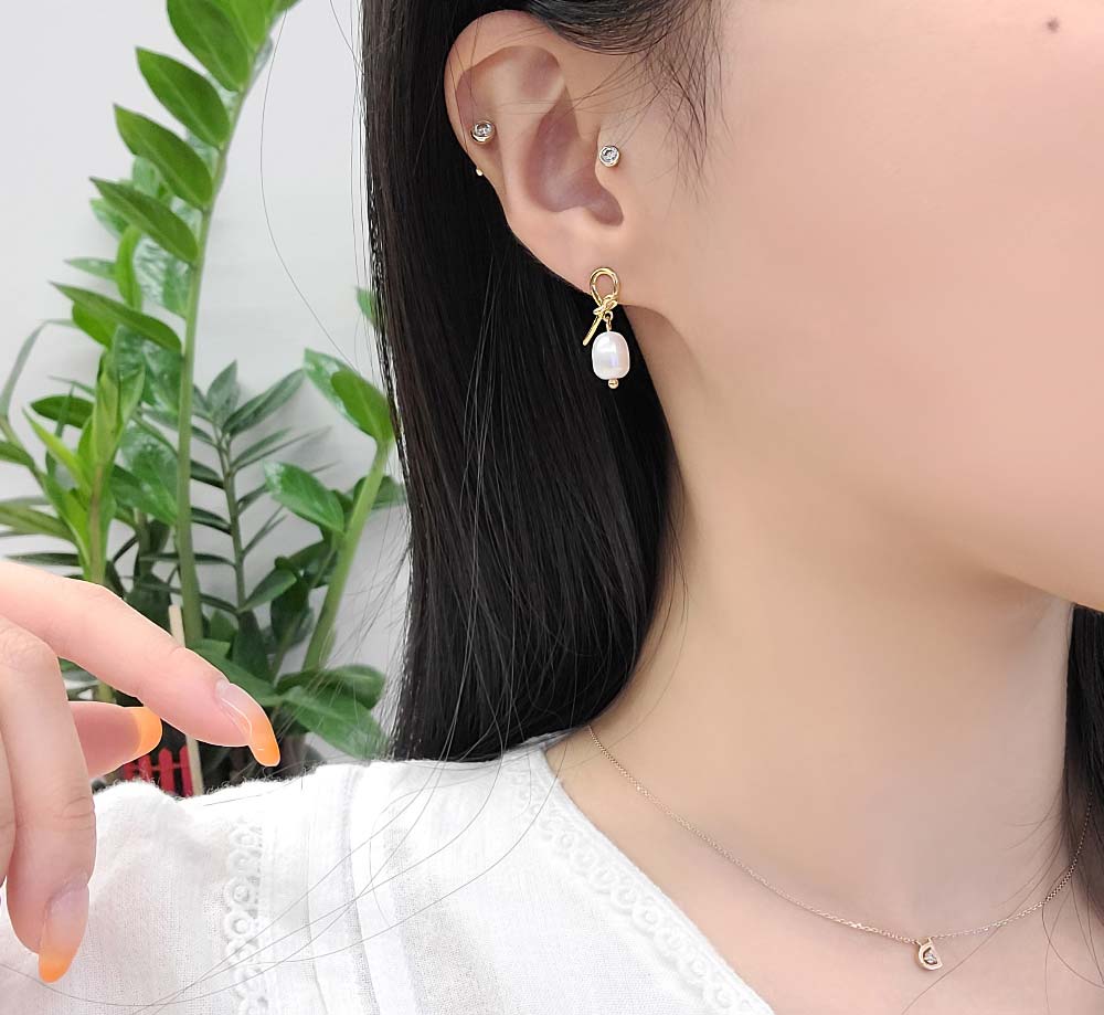 925 silver pearl ribbon earring
