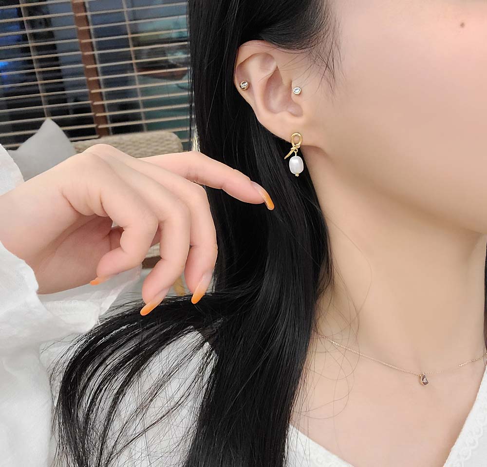 925 silver pearl ribbon earring