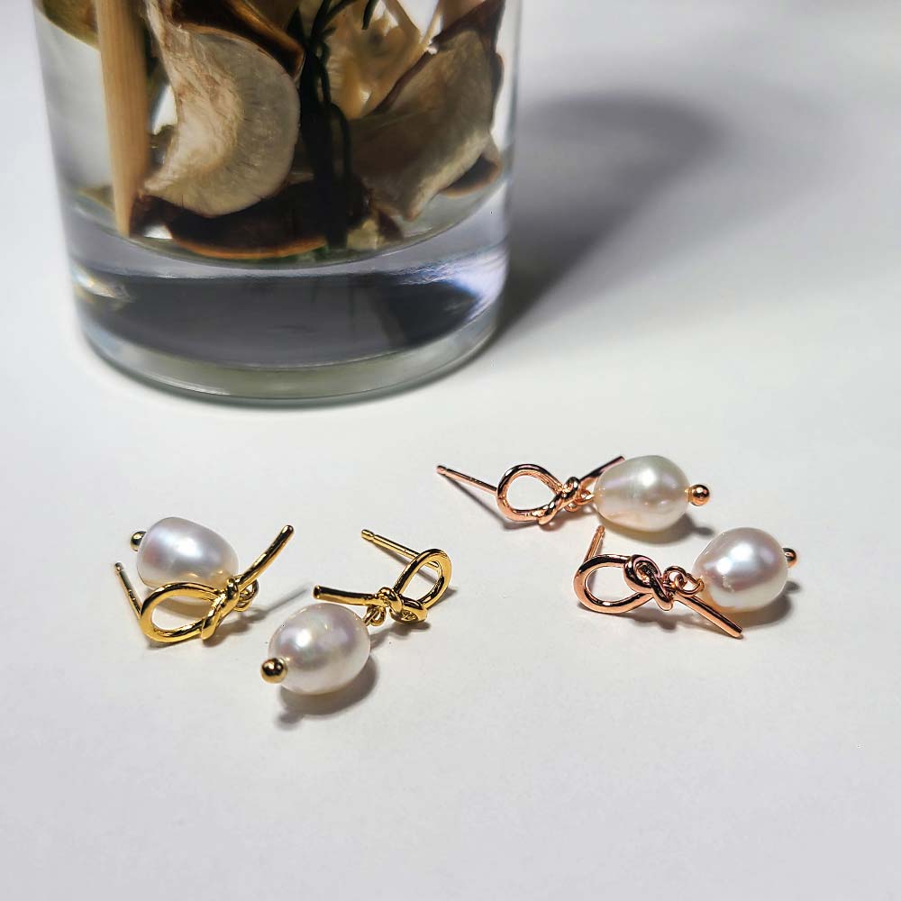 925 silver pearl ribbon earring