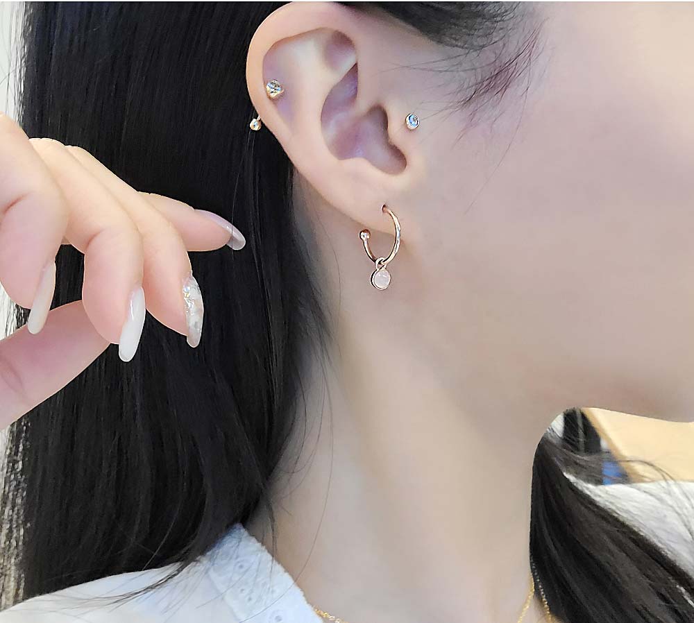 925 silver rosestone gemstone ball half ring earring
