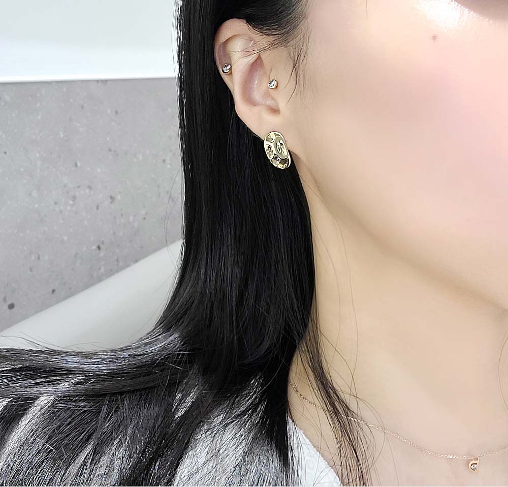 925 silver tap oval plate earring