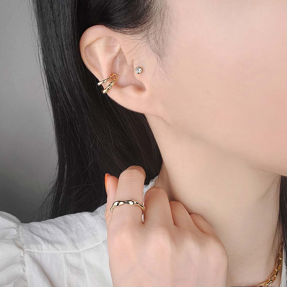 925 silver tapping 2ring layered ear cuff