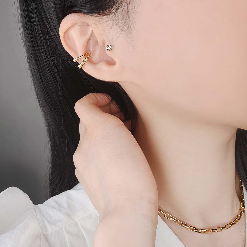 925 silver tapping 2ring layered ear cuff