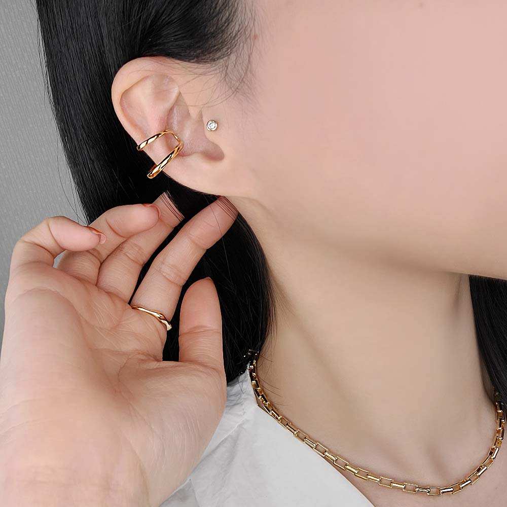 925 silver unadorned 2 ring layered ear cuff