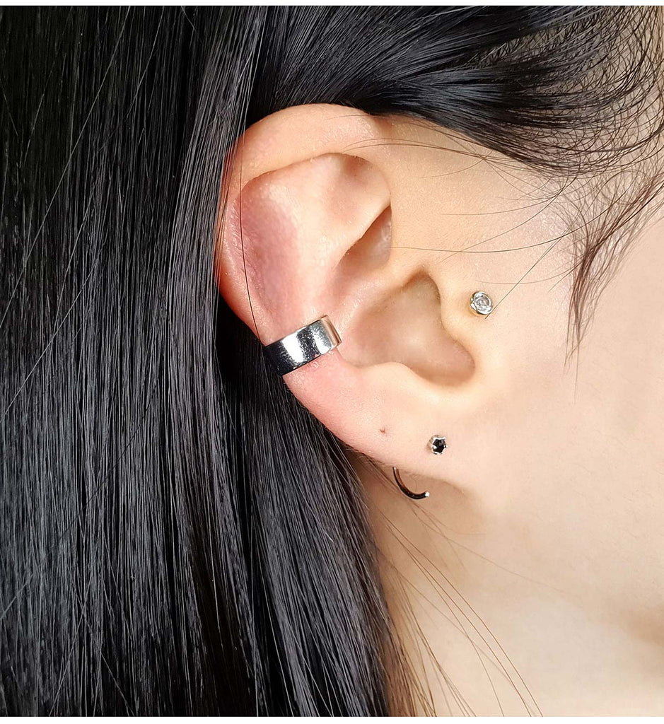 925 silver wide ring ear cuff
